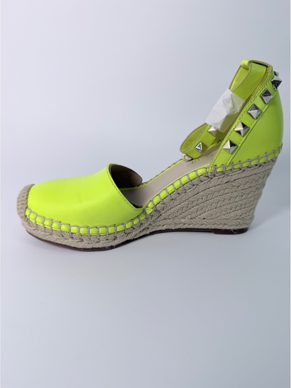 Marc Fisher neon yellow/green wedge espadrille sandals